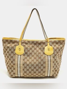 Gucci Jolie Yellow/Beige Canvas and Patent Leather Tote